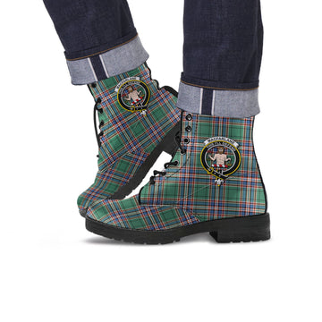 MacFarlane Hunting Ancient Tartan Leather Boots with Family Crest