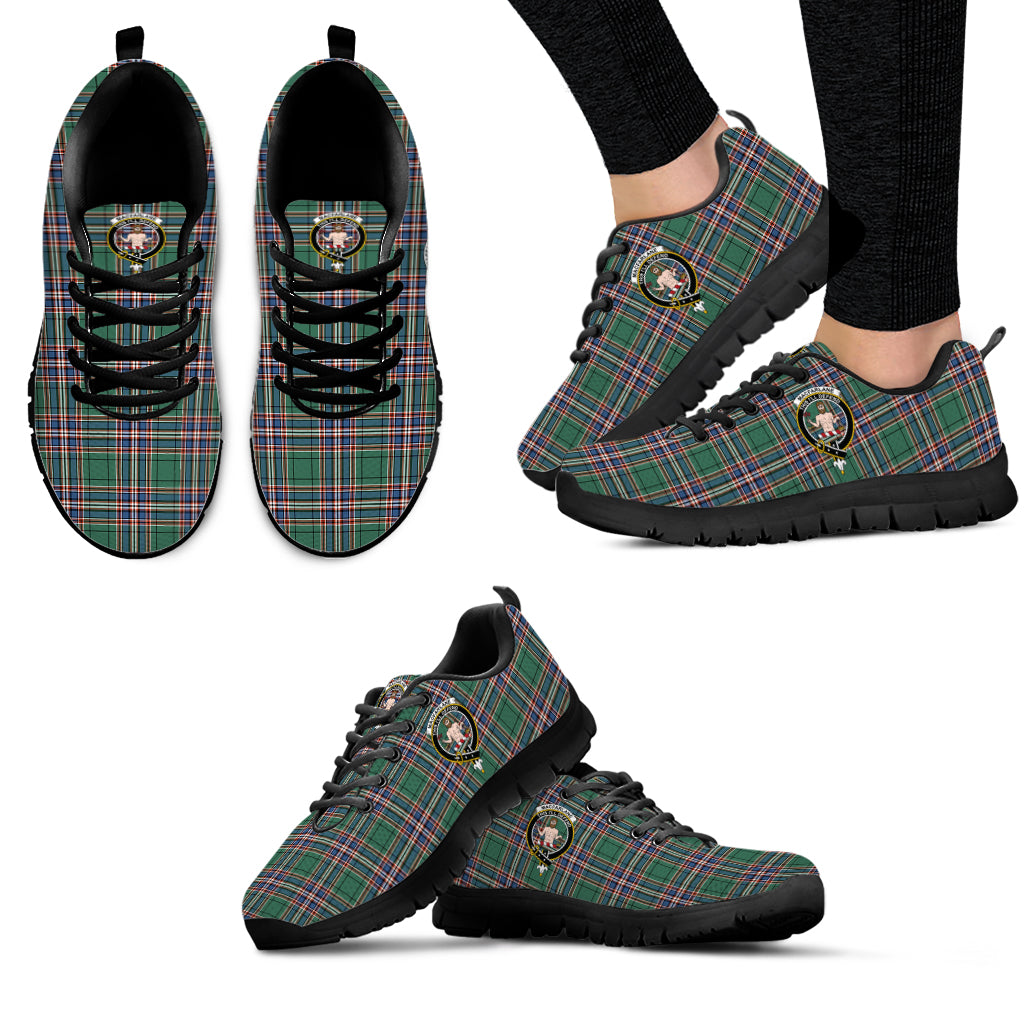 MacFarlane Hunting Ancient Tartan Sneakers with Family Crest - Tartan Vibes Clothing