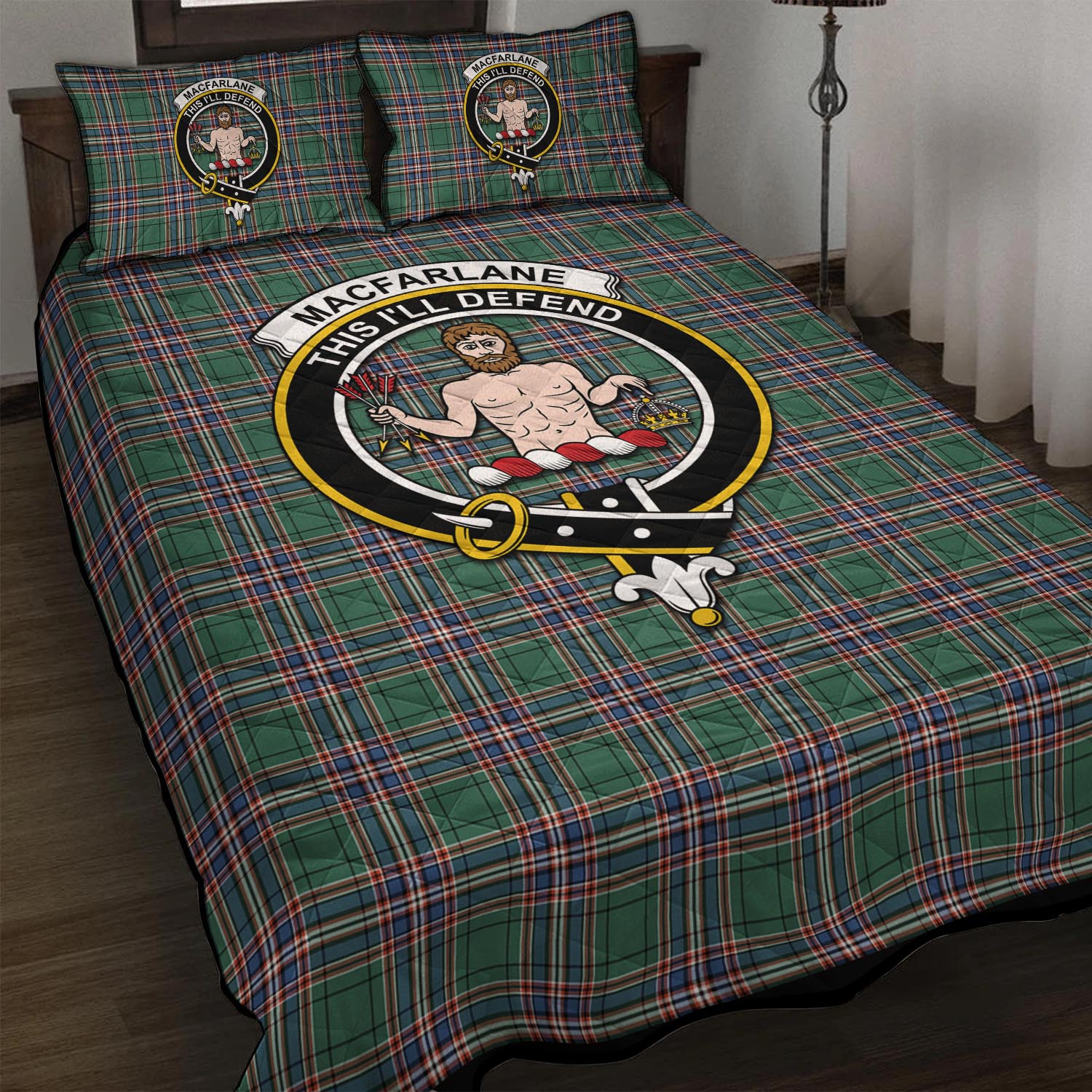 MacFarlane Hunting Ancient Tartan Quilt Bed Set with Family Crest - Tartan Vibes Clothing