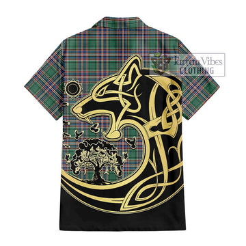 MacFarlane Hunting Ancient Tartan Short Sleeve Button Shirt with Family Crest Celtic Wolf Style