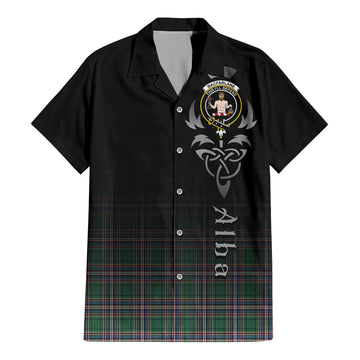 MacFarlane Hunting Ancient Tartan Short Sleeve Button Up Shirt Featuring Alba Gu Brath Family Crest Celtic Inspired