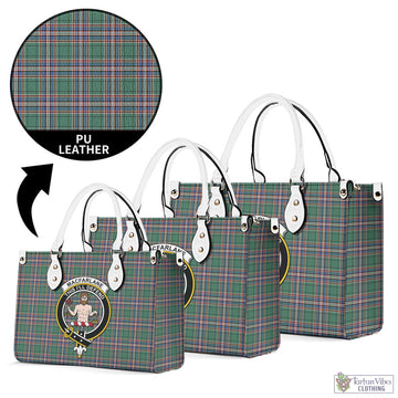 MacFarlane Hunting Ancient Tartan Luxury Leather Handbags with Family Crest