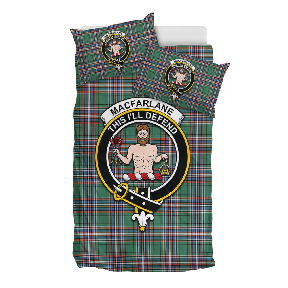 MacFarlane Hunting Ancient Tartan Bedding Set with Family Crest - Tartan Vibes Clothing