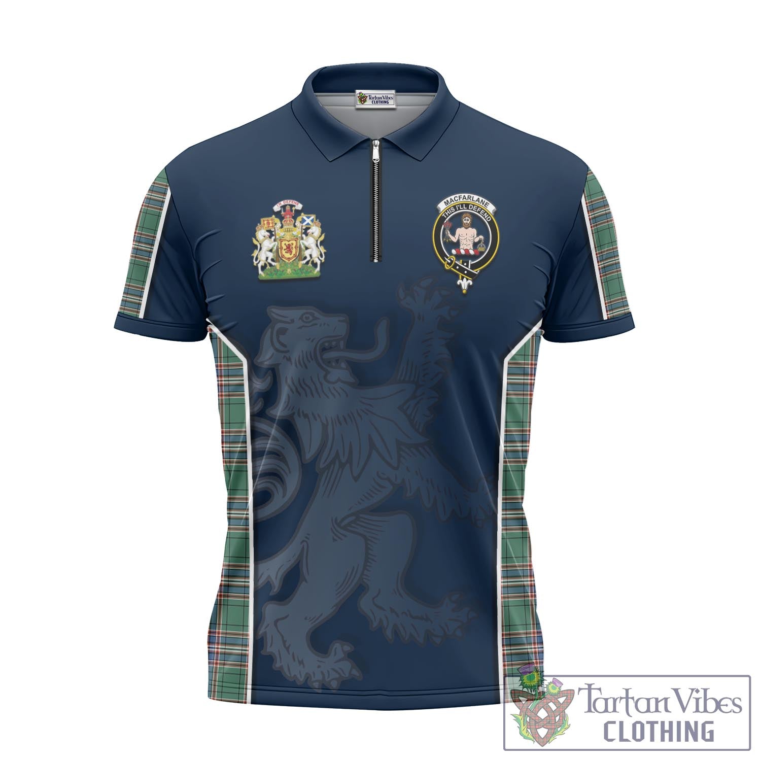 Tartan Vibes Clothing MacFarlane Hunting Ancient Tartan Zipper Polo Shirt with Family Crest and Lion Rampant Vibes Sport Style