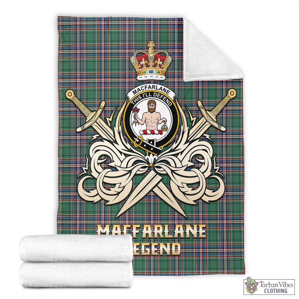 Tartan Vibes Clothing MacFarlane Hunting Ancient Tartan Blanket with Clan Crest and the Golden Sword of Courageous Legacy