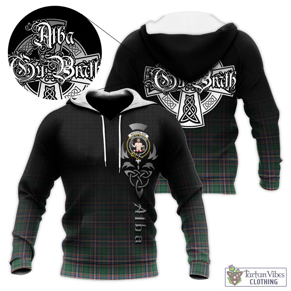 Tartan Vibes Clothing MacFarlane Hunting Ancient Tartan Knitted Hoodie Featuring Alba Gu Brath Family Crest Celtic Inspired