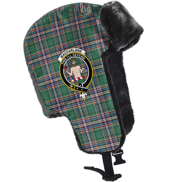 MacFarlane Hunting Ancient Tartan Winter Trapper Hat with Family Crest