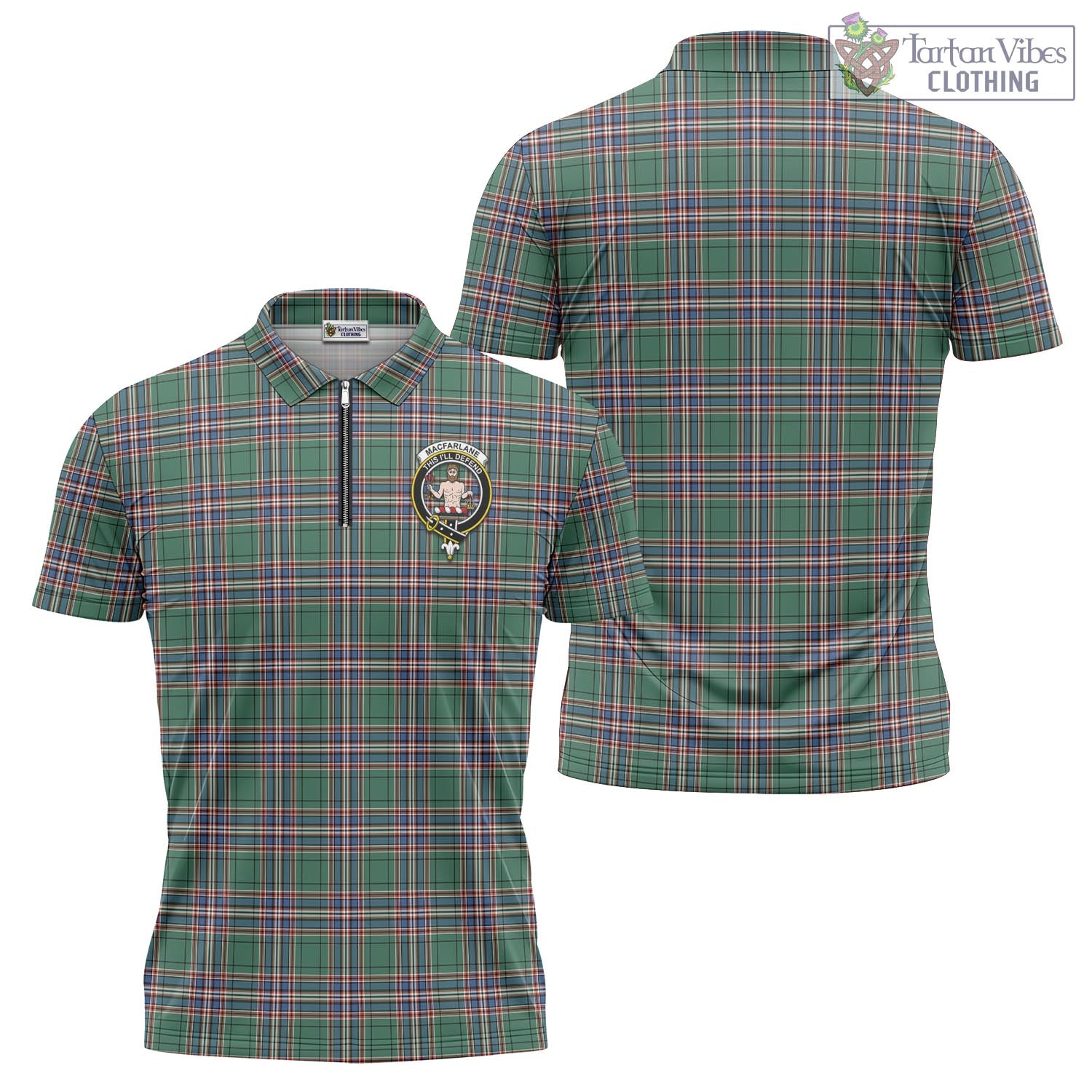 Tartan Vibes Clothing MacFarlane Hunting Ancient Tartan Zipper Polo Shirt with Family Crest