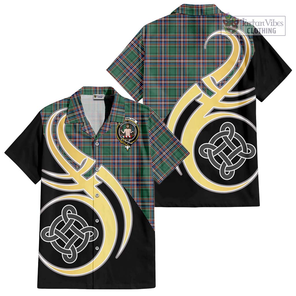 MacFarlane Hunting Ancient Tartan Short Sleeve Button Shirt with Family Crest and Celtic Symbol Style - Tartan Vibes Clothing