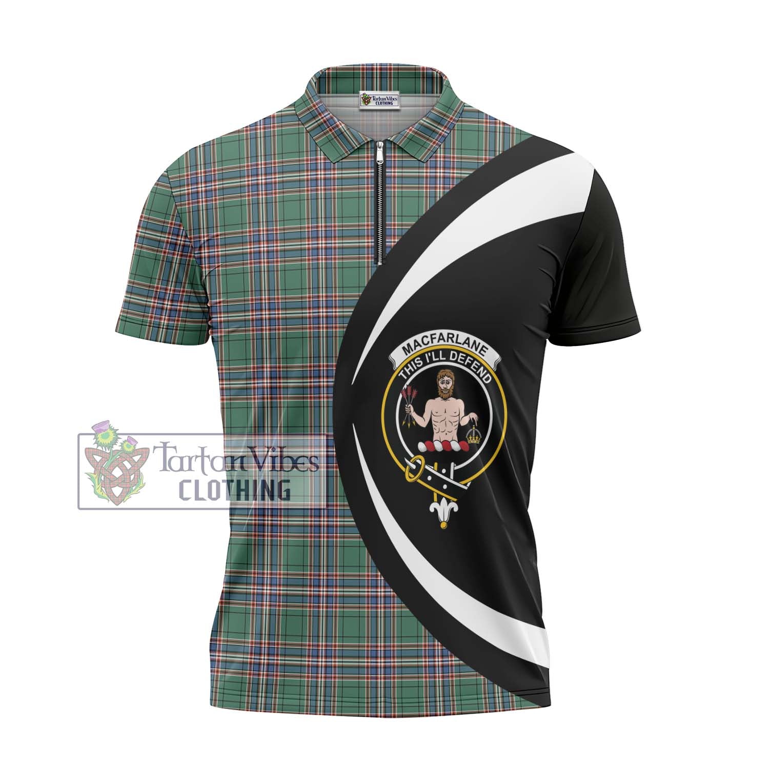 Tartan Vibes Clothing MacFarlane Hunting Ancient Tartan Zipper Polo Shirt with Family Crest Circle Style