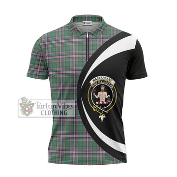 MacFarlane Hunting Ancient Tartan Zipper Polo Shirt with Family Crest Circle Style