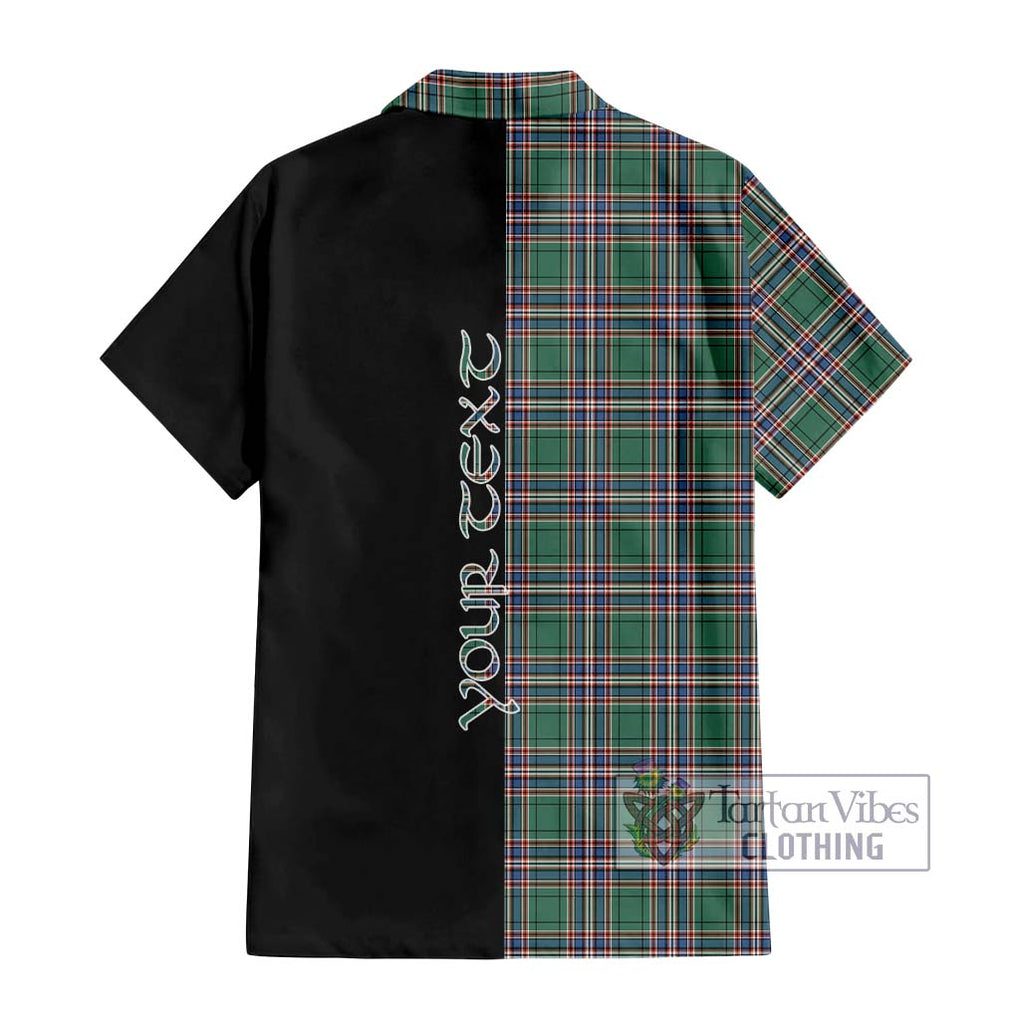 MacFarlane Hunting Ancient Tartan Short Sleeve Button Shirt with Family Crest and Half Of Me Style - Tartanvibesclothing Shop