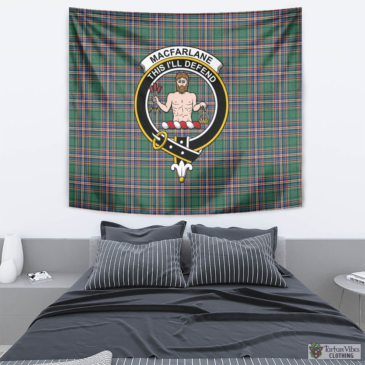 Tartan Vibes Clothing MacFarlane Hunting Ancient Tartan Tapestry Wall Hanging and Home Decor for Room with Family Crest