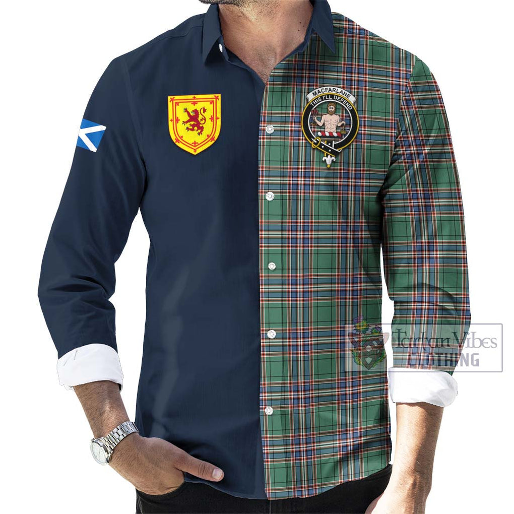 Tartan Vibes Clothing MacFarlane Hunting Ancient Tartan Long Sleeve Button Shirt with Scottish Lion Royal Arm Half Style