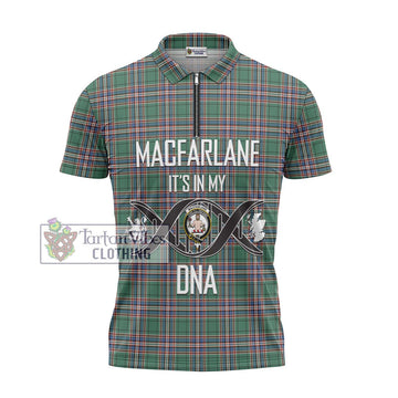 MacFarlane Hunting Ancient Tartan Zipper Polo Shirt with Family Crest DNA In Me Style