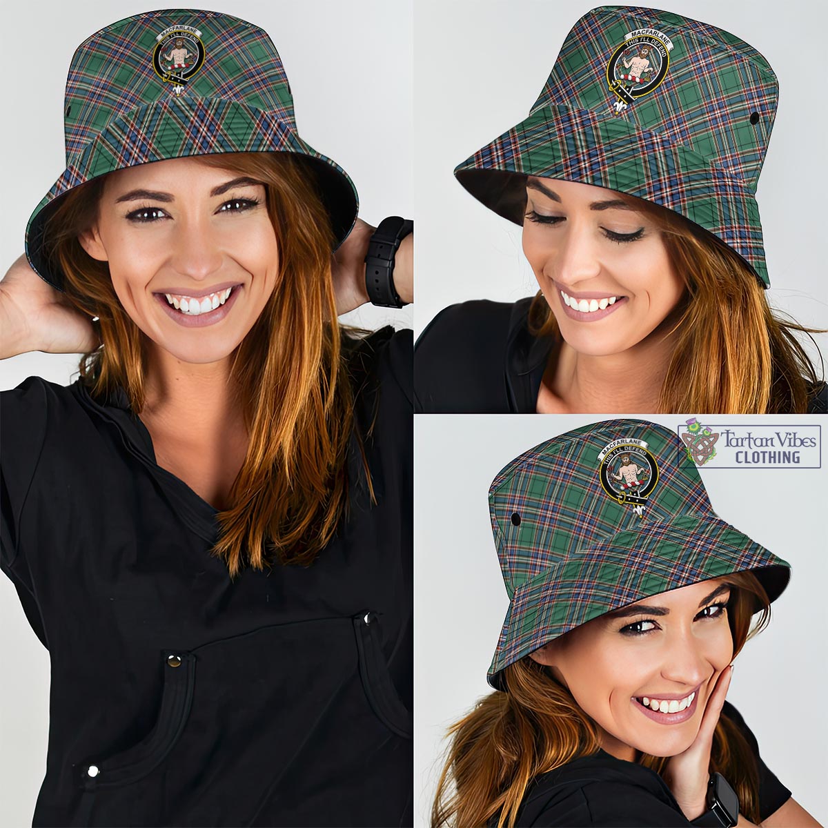 Tartan Vibes Clothing MacFarlane Hunting Ancient Tartan Bucket Hat with Family Crest