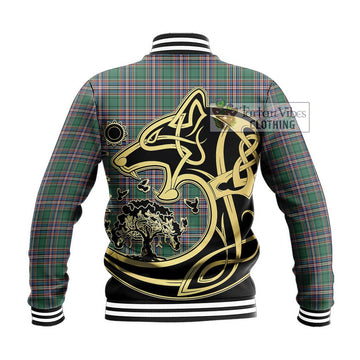 MacFarlane Hunting Ancient Tartan Baseball Jacket with Family Crest Celtic Wolf Style