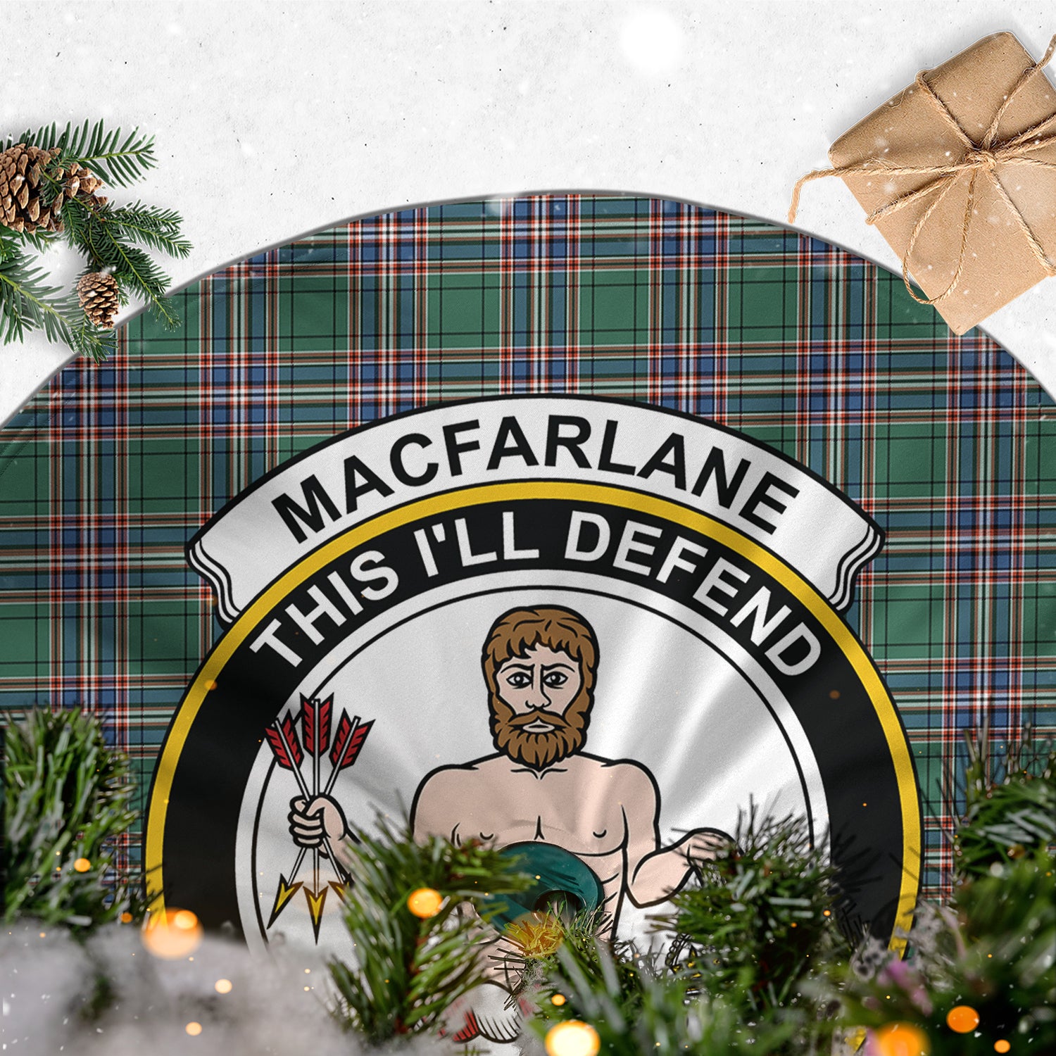 MacFarlane Hunting Ancient Tartan Christmas Tree Skirt with Family Crest - Tartanvibesclothing