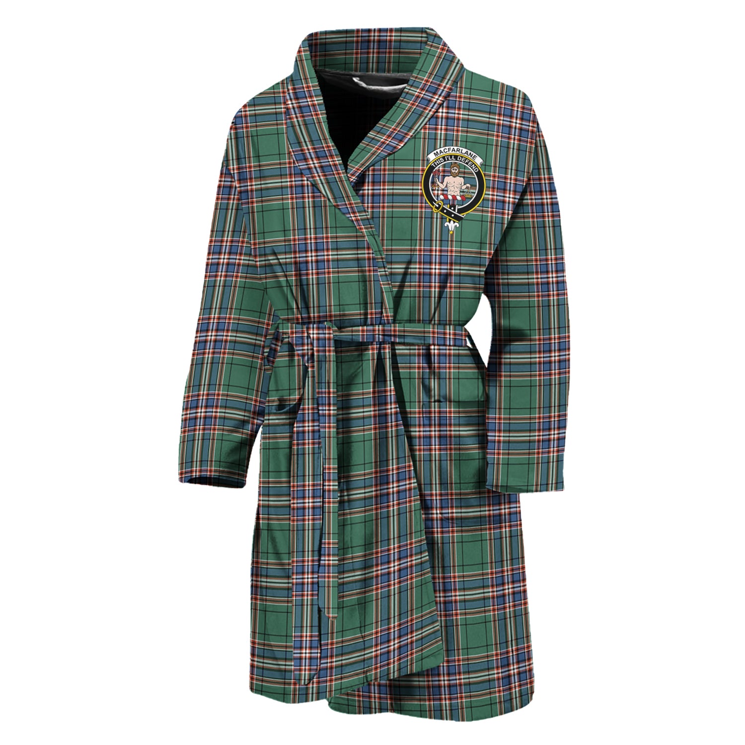 MacFarlane Hunting Ancient Tartan Bathrobe with Family Crest Unisex M - Tartan Vibes Clothing