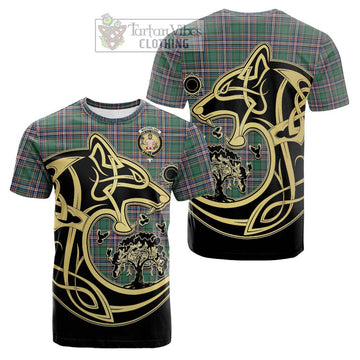 MacFarlane Hunting Ancient Tartan Cotton T-shirt with Family Crest Celtic Wolf Style