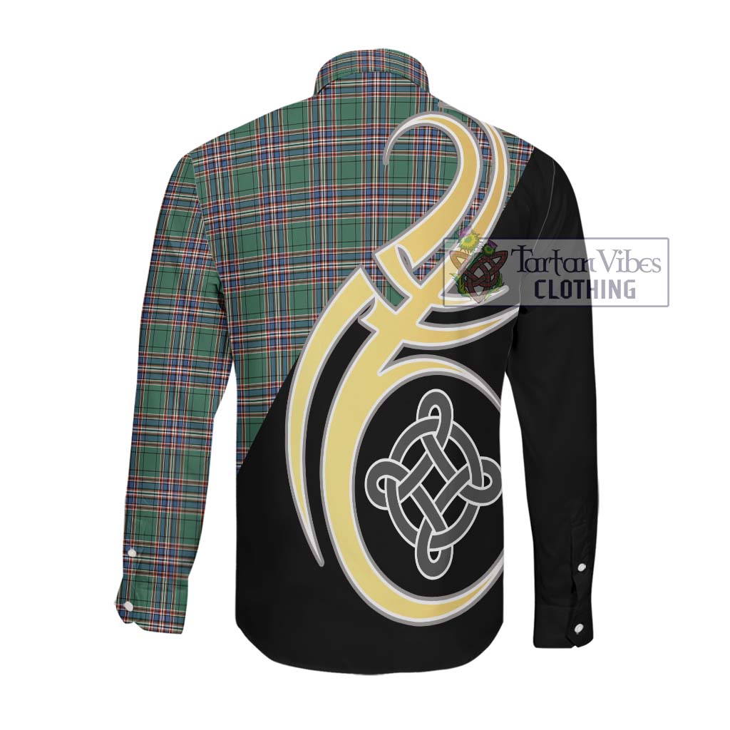 MacFarlane Hunting Ancient Tartan Long Sleeve Button Shirt with Family Crest and Celtic Symbol Style Men's Shirt - Tartan Vibes Clothing