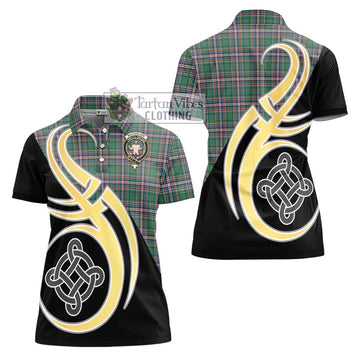 MacFarlane Hunting Ancient Tartan Women's Polo Shirt with Family Crest and Celtic Symbol Style