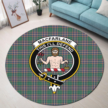 MacFarlane Hunting Ancient Tartan Round Rug with Family Crest