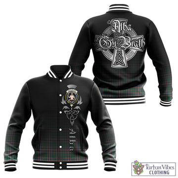 MacFarlane Hunting Ancient Tartan Baseball Jacket Featuring Alba Gu Brath Family Crest Celtic Inspired