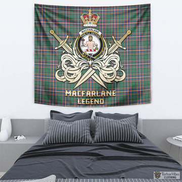 MacFarlane Hunting Ancient Tartan Tapestry with Clan Crest and the Golden Sword of Courageous Legacy