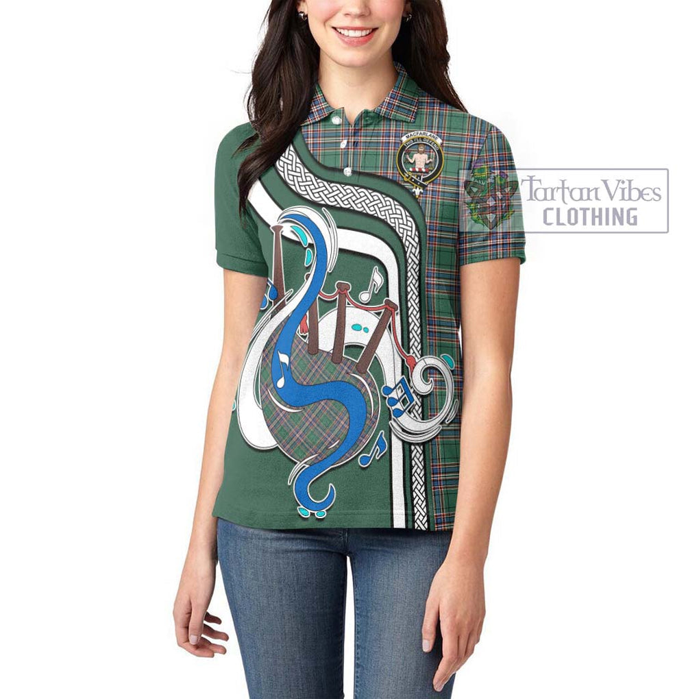 MacFarlane Hunting Ancient Tartan Women's Polo Shirt with Epic Bagpipe Style - Tartanvibesclothing Shop