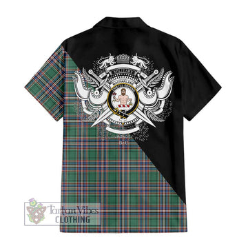 MacFarlane Hunting Ancient Tartan Short Sleeve Button Shirt with Family Crest and Military Logo Style