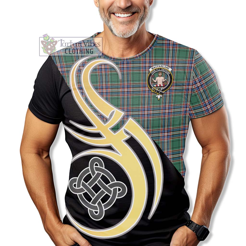 Tartan Vibes Clothing MacFarlane Hunting Ancient Tartan T-Shirt with Family Crest and Celtic Symbol Style