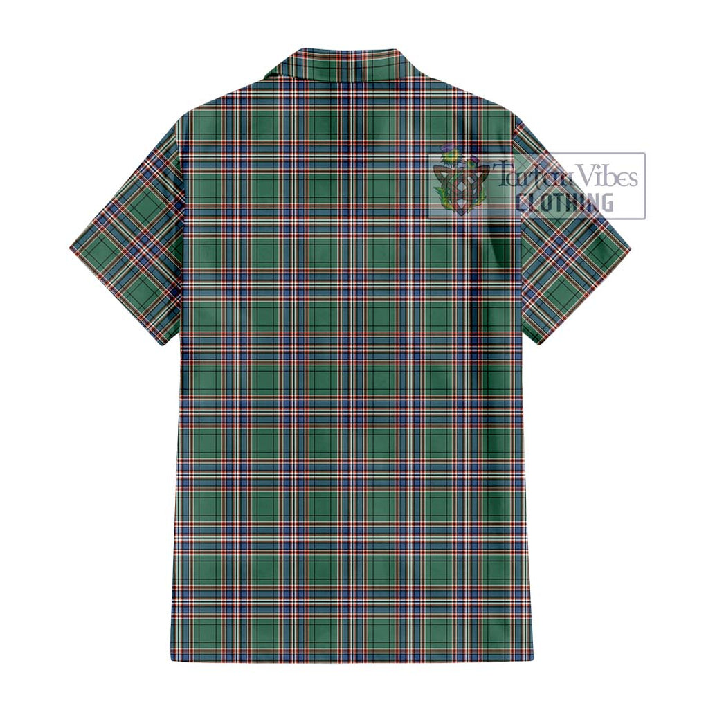 MacFarlane Hunting Ancient Tartan Short Sleeve Button Shirt with Family Crest DNA In Me Style - Tartanvibesclothing Shop