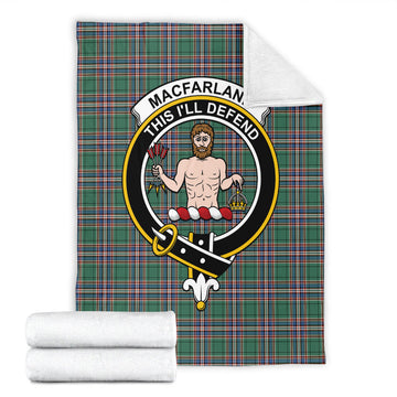 MacFarlane Hunting Ancient Tartan Blanket with Family Crest