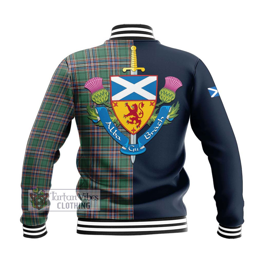 Tartan Vibes Clothing MacFarlane Hunting Ancient Tartan Baseball Jacket with Scottish Lion Royal Arm Half Style