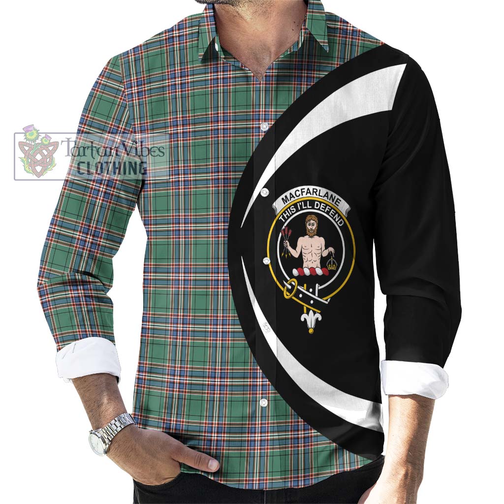 MacFarlane Hunting Ancient Tartan Long Sleeve Button Up with Family Crest Circle Style - Tartan Vibes Clothing