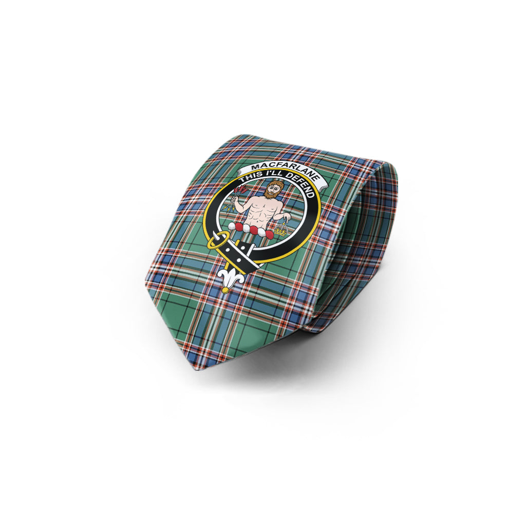 MacFarlane Hunting Ancient Tartan Classic Necktie with Family Crest - Tartan Vibes Clothing