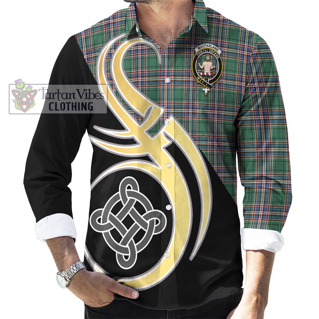 MacFarlane Hunting Ancient Tartan Long Sleeve Button Shirt with Family Crest and Celtic Symbol Style - Tartan Vibes Clothing