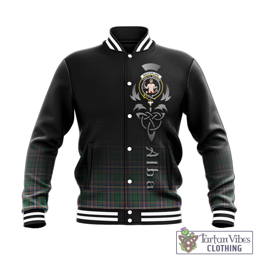 Tartan Vibes Clothing MacFarlane Hunting Ancient Tartan Baseball Jacket Featuring Alba Gu Brath Family Crest Celtic Inspired