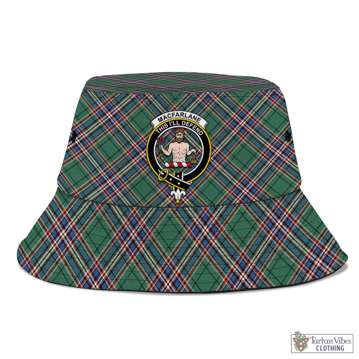 Tartan Vibes Clothing MacFarlane Hunting Ancient Tartan Bucket Hat with Family Crest