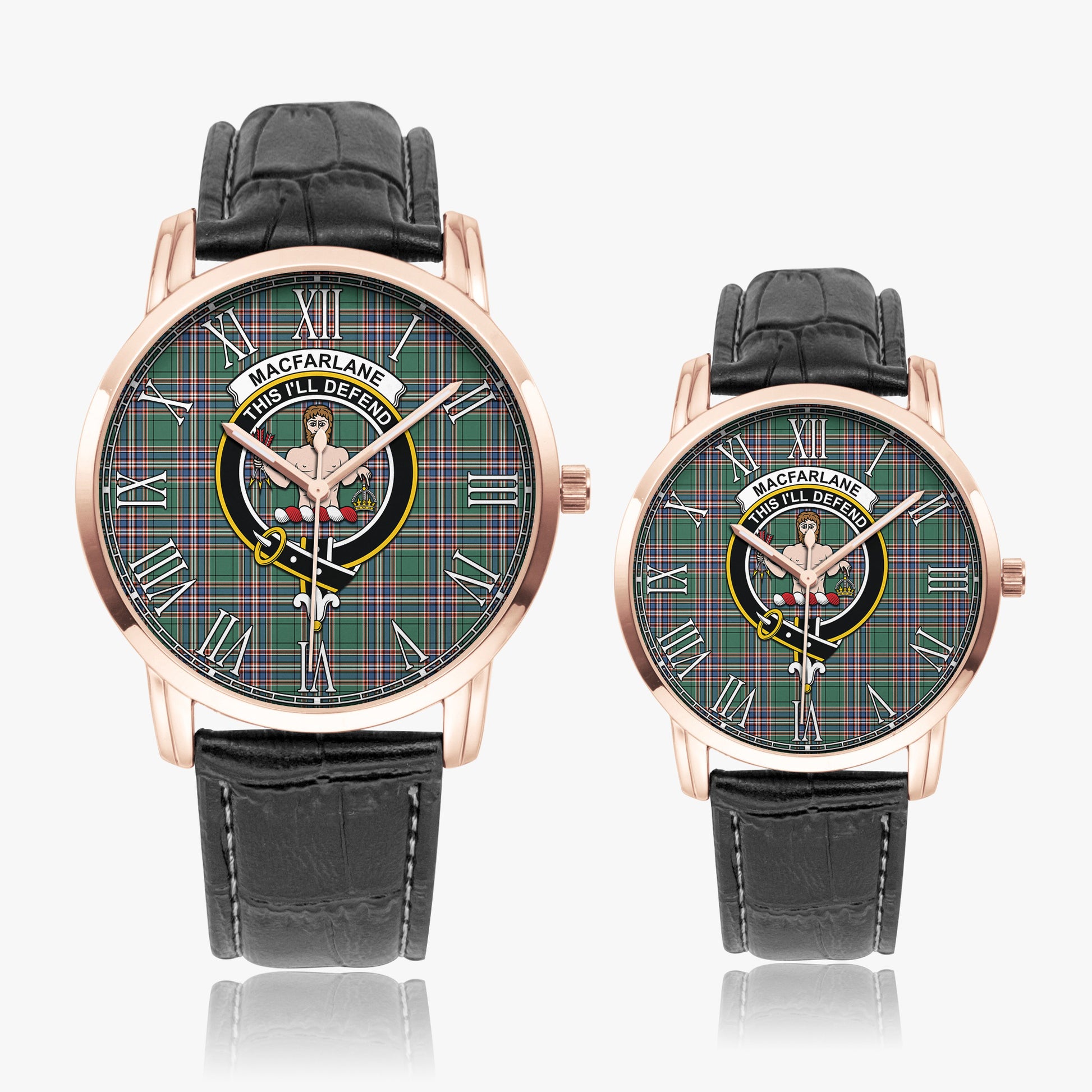 MacFarlane Hunting Ancient Tartan Family Crest Leather Strap Quartz Watch - Tartanvibesclothing