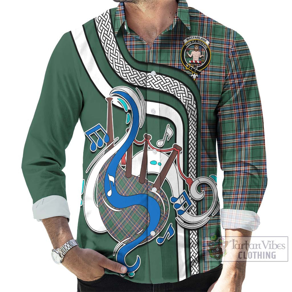 MacFarlane Hunting Ancient Tartan Long Sleeve Button Shirt with Epic Bagpipe Style - Tartanvibesclothing Shop