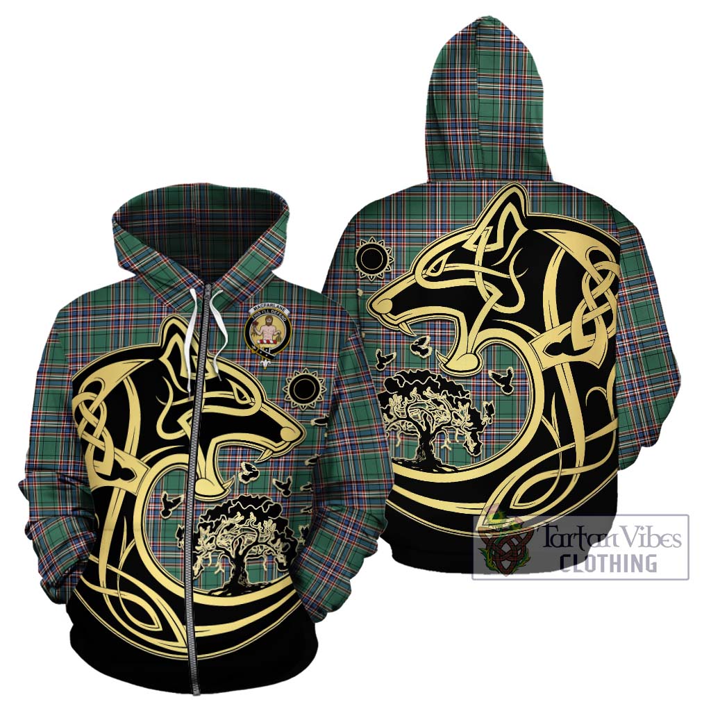 Tartan Vibes Clothing MacFarlane Hunting Ancient Tartan Hoodie with Family Crest Celtic Wolf Style