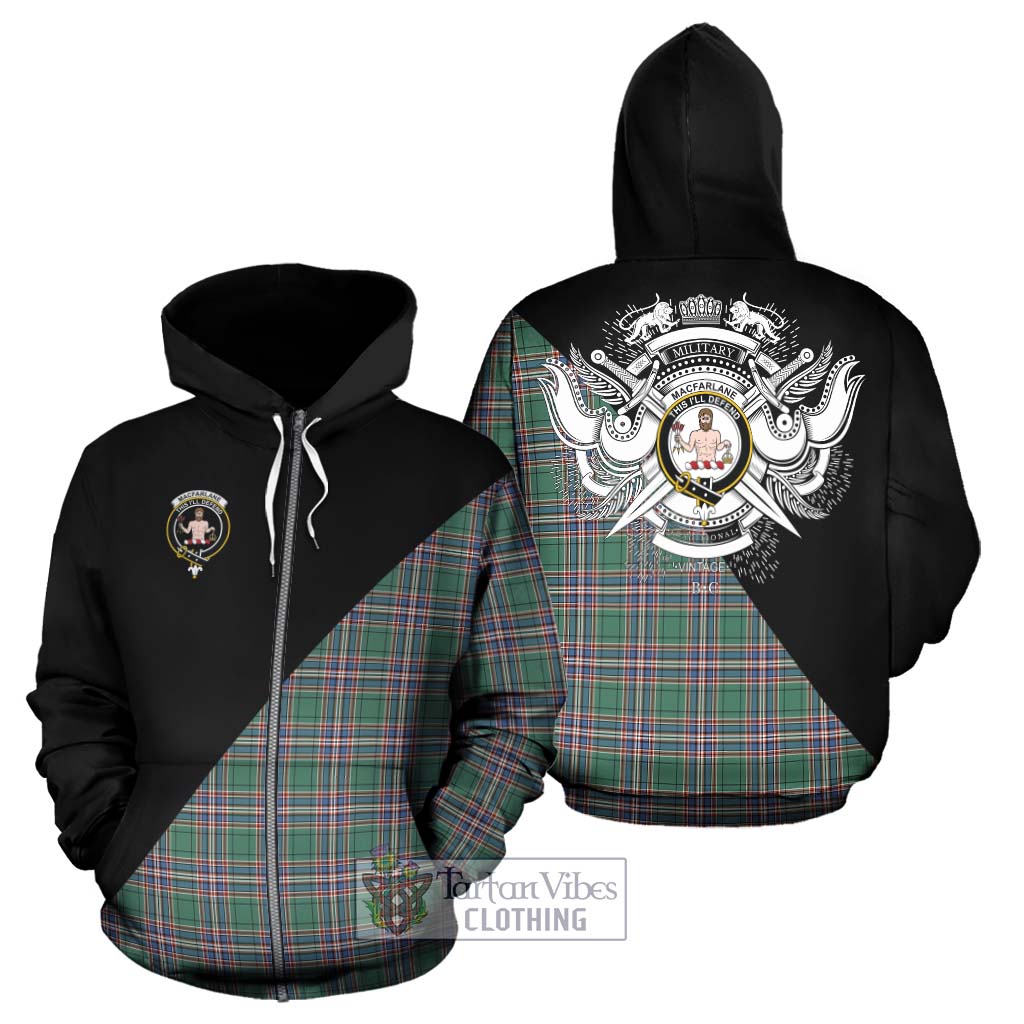 Tartan Vibes Clothing MacFarlane Hunting Ancient Tartan Hoodie with Family Crest and Military Logo Style