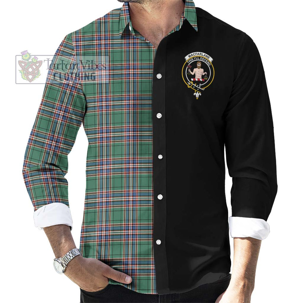 MacFarlane Hunting Ancient Tartan Long Sleeve Button Shirt with Family Crest and Half Of Me Style - Tartanvibesclothing Shop