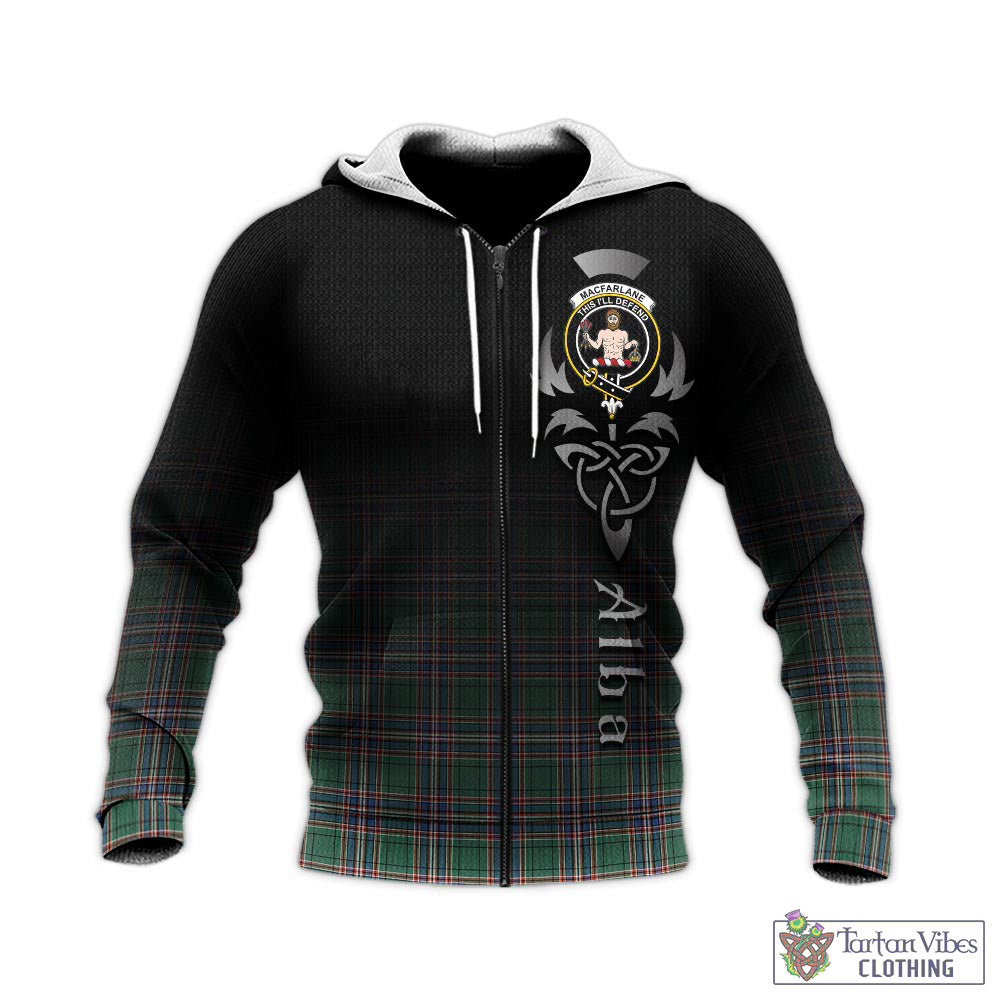 Tartan Vibes Clothing MacFarlane Hunting Ancient Tartan Knitted Hoodie Featuring Alba Gu Brath Family Crest Celtic Inspired