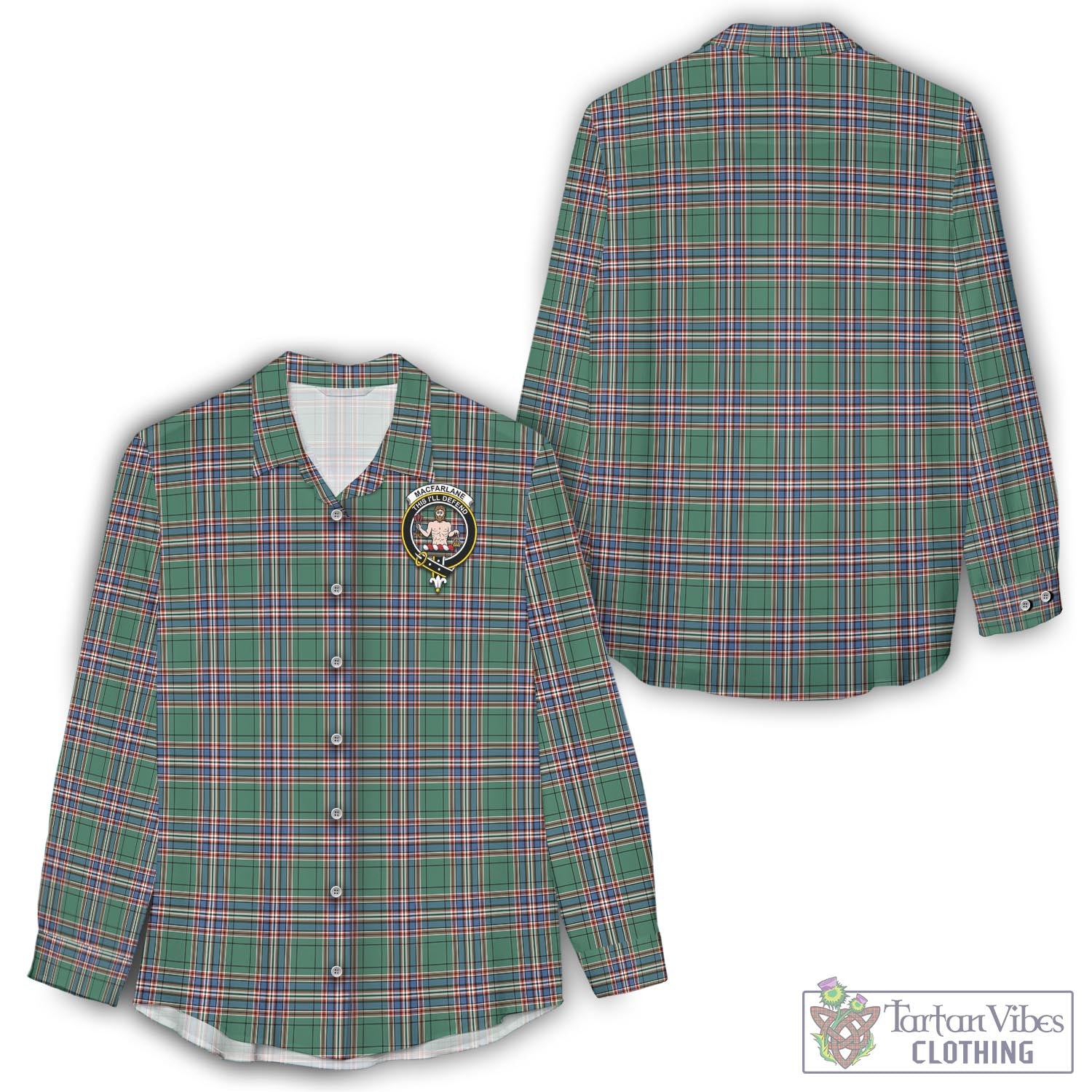 Tartan Vibes Clothing MacFarlane Hunting Ancient Tartan Womens Casual Shirt with Family Crest