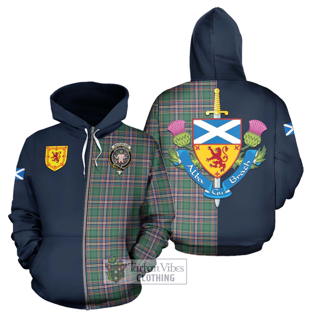 Tartan Vibes Clothing MacFarlane Hunting Ancient Tartan Hoodie with Scottish Lion Royal Arm Half Style