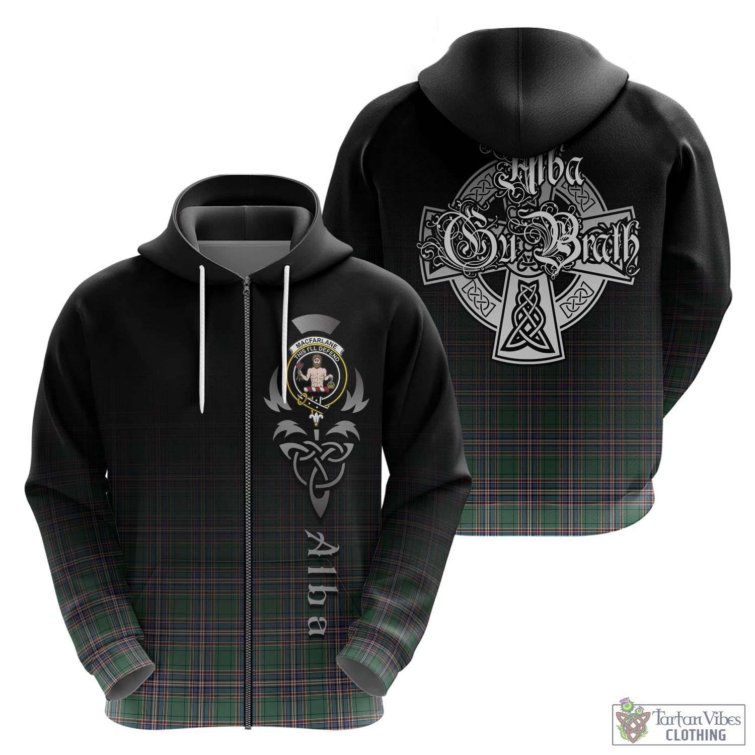 Tartan Vibes Clothing MacFarlane Hunting Ancient Tartan Hoodie Featuring Alba Gu Brath Family Crest Celtic Inspired