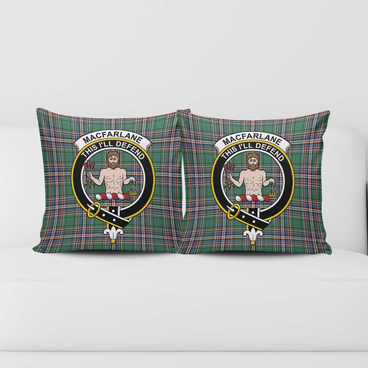 MacFarlane Hunting Ancient Tartan Pillow Cover with Family Crest - Tartanvibesclothing